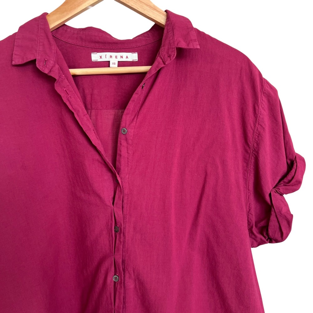 Xirena Channing Short Sleeve Cotton Button Up Shirt in Magenta Plum SZ XS - Picture 3 of 10